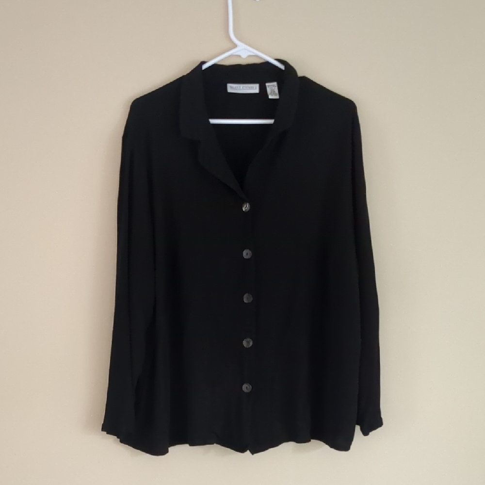 22W Valerie Stevens II Black Button Front Top Shirt